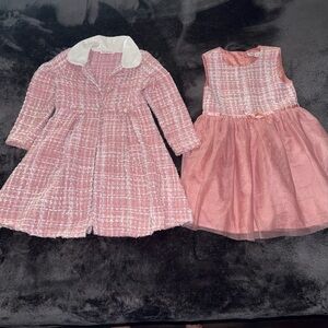 Nannette Kids Formal Pink Tweed Jacket And Dress Matching Set 4T - 5